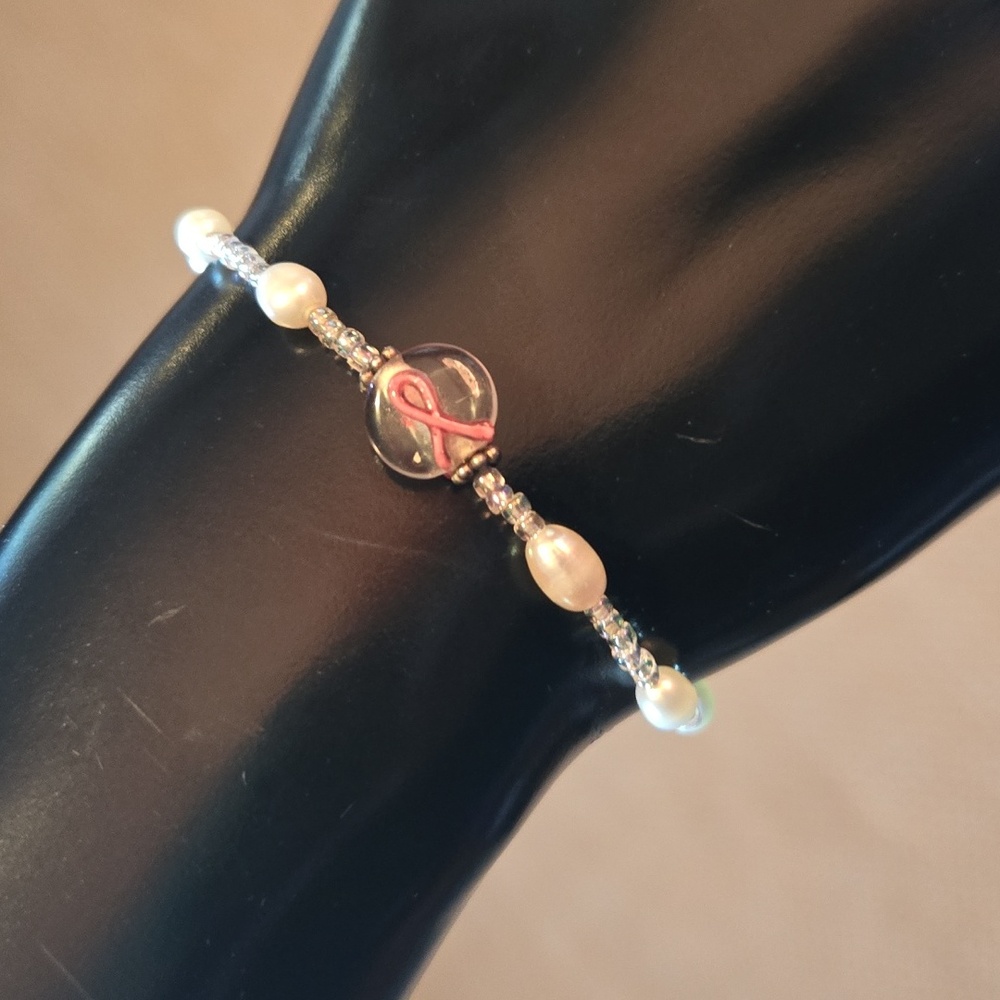 Pearl & Sterling Silver Breast Cancer Awareness Bracelet